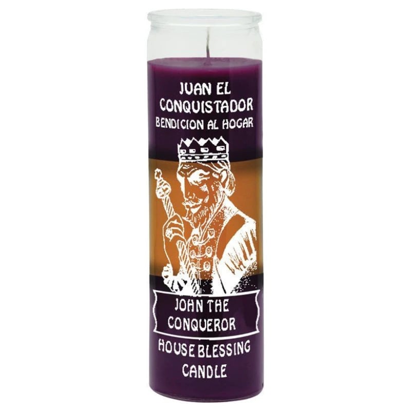 7 day candle john the conqueror house blessing in purple, gold & purple