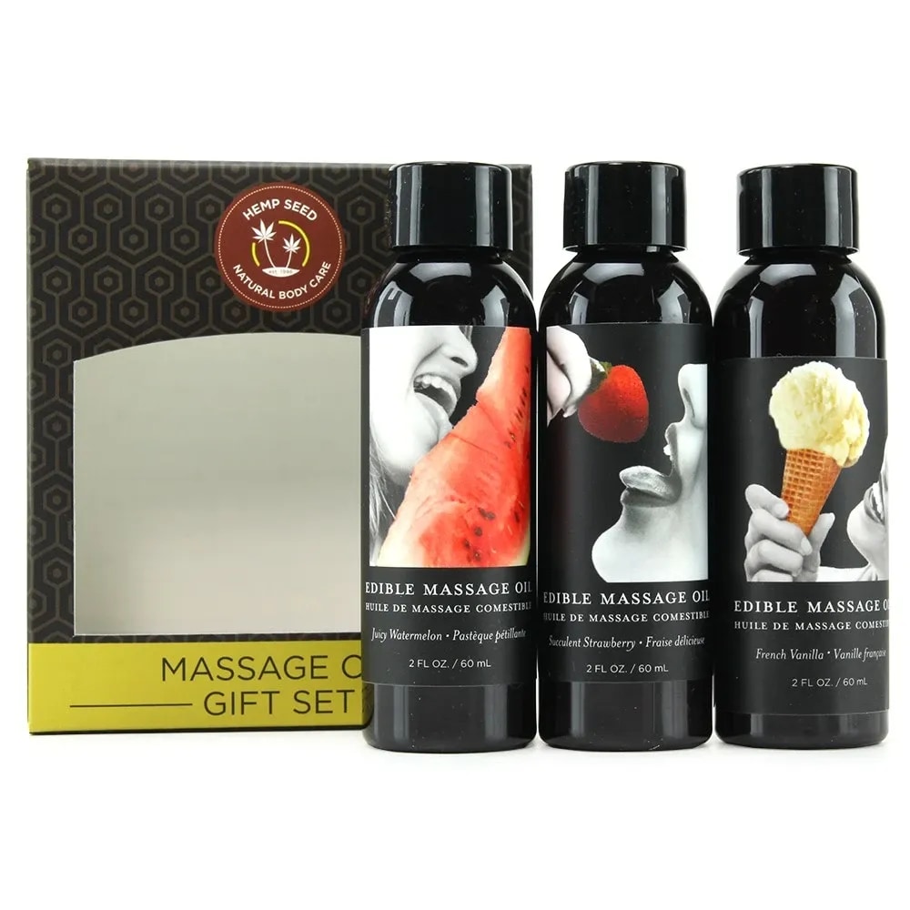 hempseed edible massage oil gift set in 2oz/60ml x 3